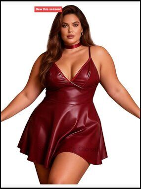 PU Leather Lingerie Mini Dress Deep V-Neck Backless Bodycon Clubwear